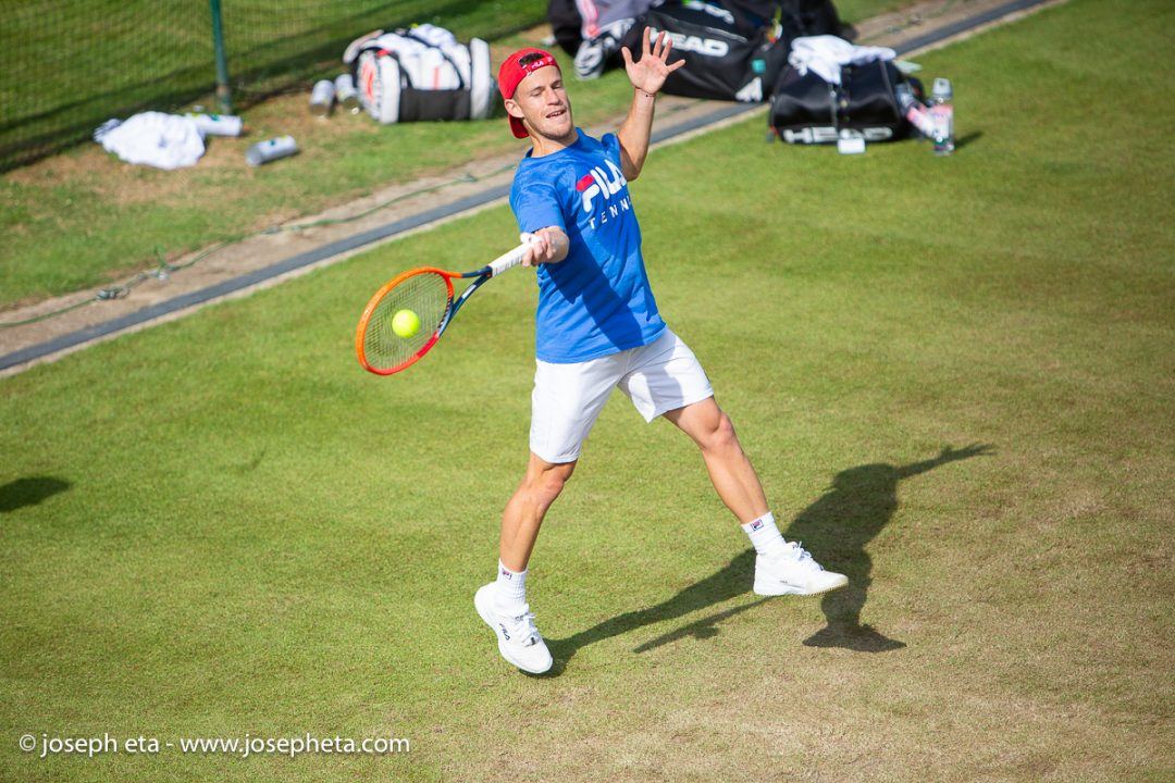 Diego Schwartzman practicing at The Boodles Tennis Challenge