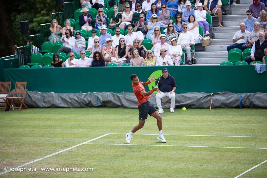 Felix Auger-Aliassime striking a forehand at The Boodles Tennis Challenge