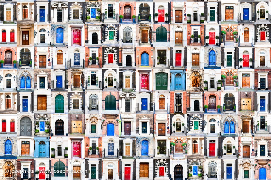 The Architecture of Opportunities: A meticulously crafted 192-image composite of traditional English doors.