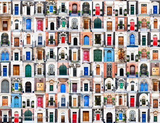 The Architecture of Opportunities: A meticulously crafted 192-image composite of traditional English doors.
