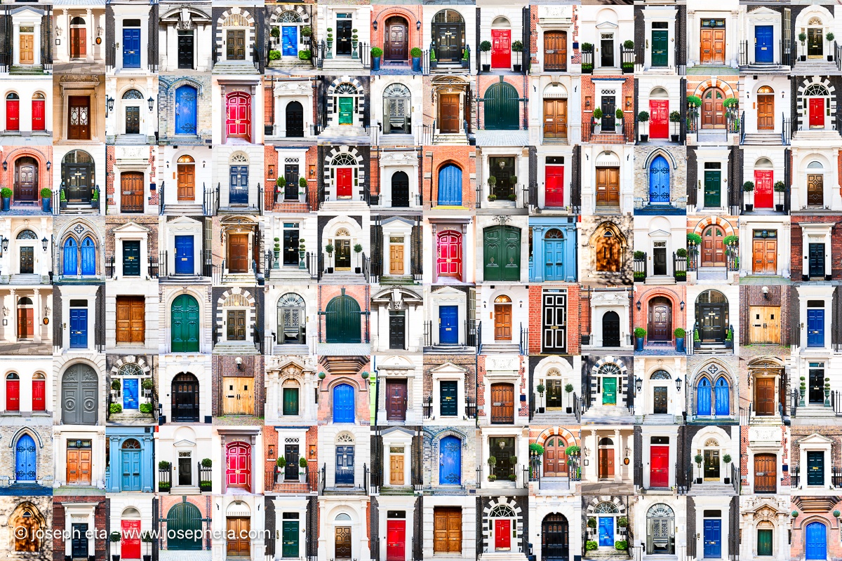 The Architecture of Opportunities: A meticulously crafted 192-image composite of traditional English doors.