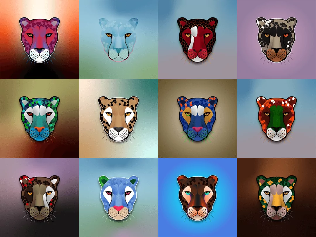 A 4x3 curated grid of the Cheetah archetype. Capturing an