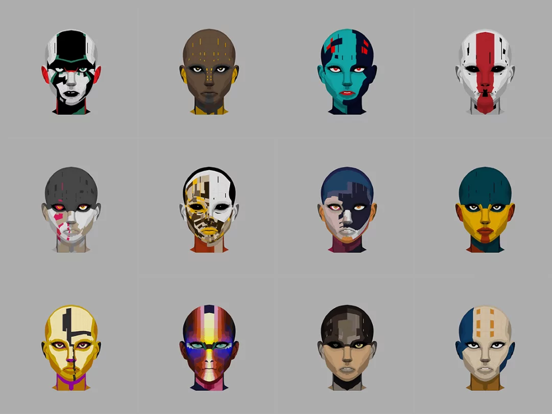A 4x3 curated grid of the FOMO Reimagined Warriors collection. This 12-piece transhumanist matrix represents the psychology of global prediction markets, contrasting heavy, structural color blocks against chaotic, chromatic glitch integrations and topological meshes.