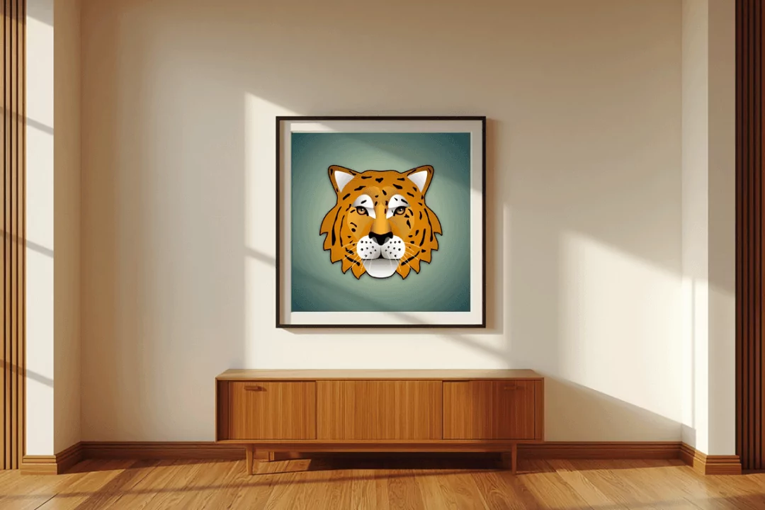 Unshakeable confidence and natural authority. The Radiant Sovereign harmonizes flawlessly with the warm teak woods and sunlit off-white walls of this sophisticated mid-century modern space. Requiring no radical disruption to command respect, the authentic leader grounds the room with deep, foundational warmth and the absolute, pristine clarity of a mind completely secure in its own power.