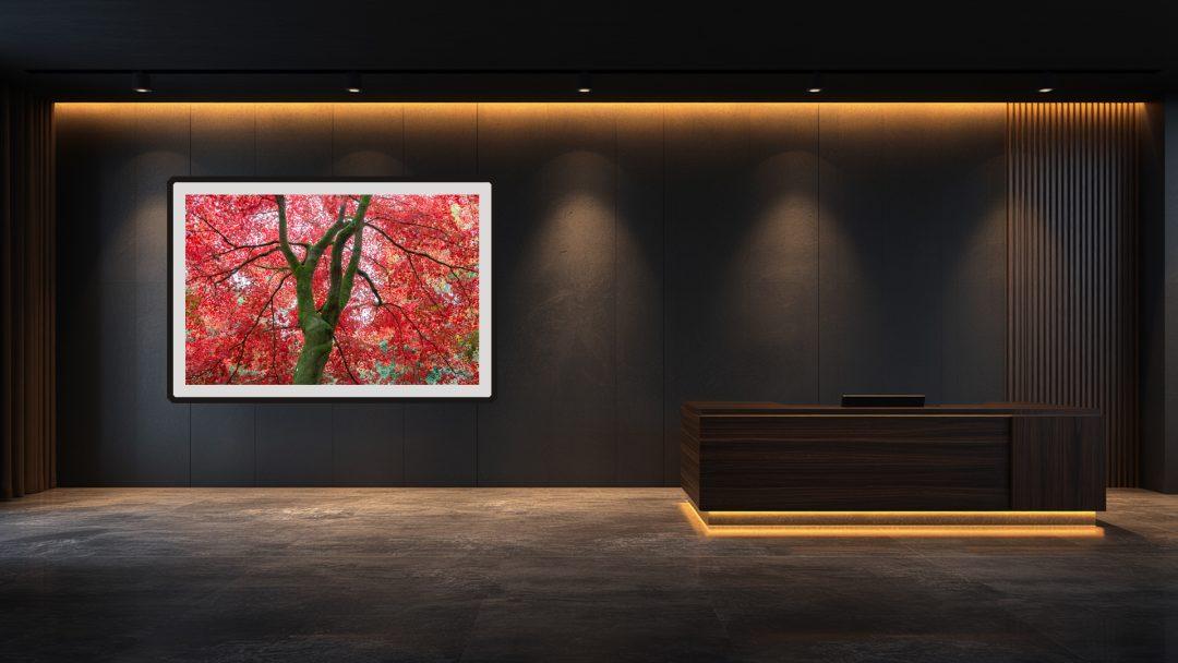 The first impression. In a sleek, charcoal-toned reception area, the artwork strips away external noise. It greets clients and partners not with static permanence, but with a commanding display of energetic adaptation.